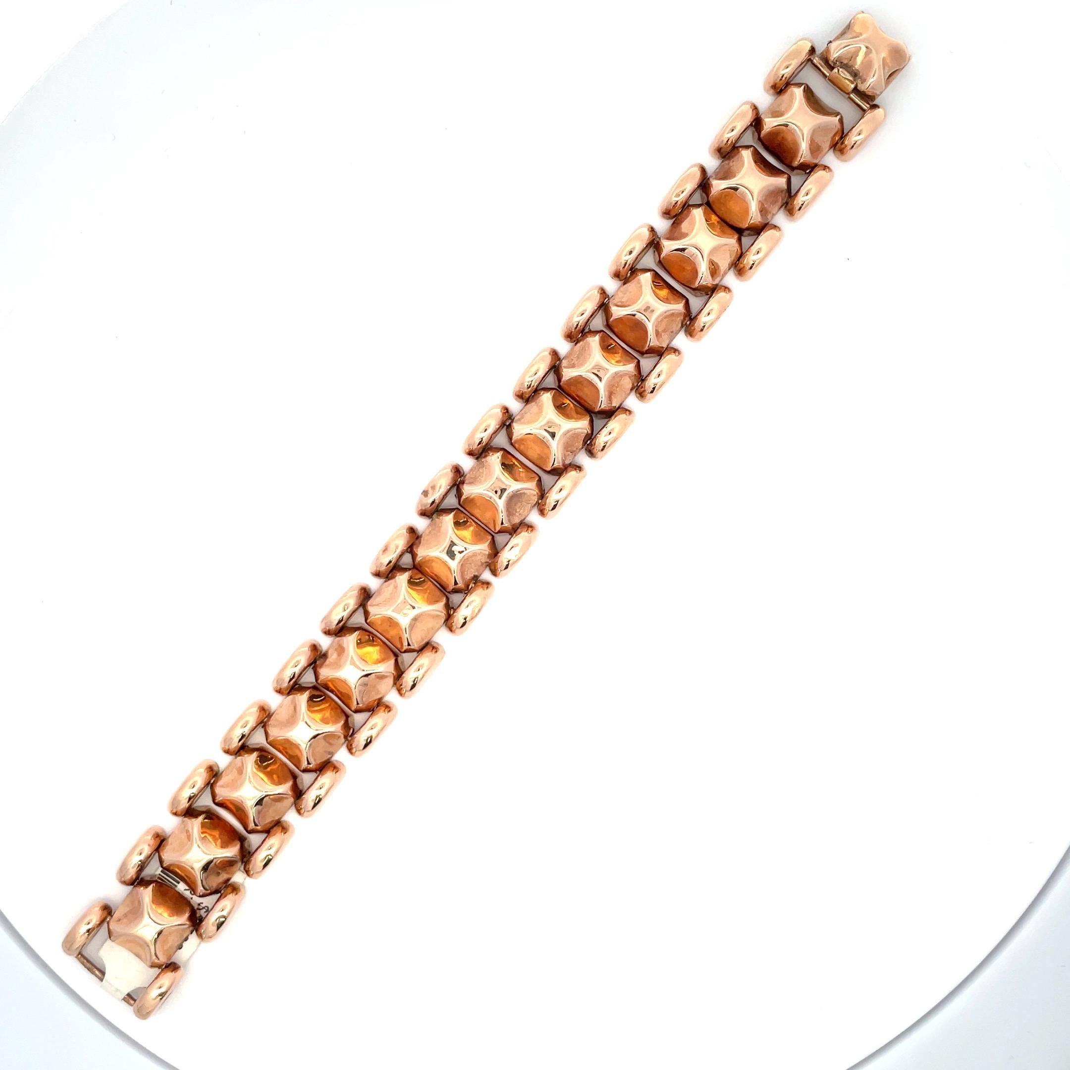 Retro 14 Karat Rose Gold Link Bracelet 48.8 Grams 8.13 Inches In Excellent Condition In New York, NY