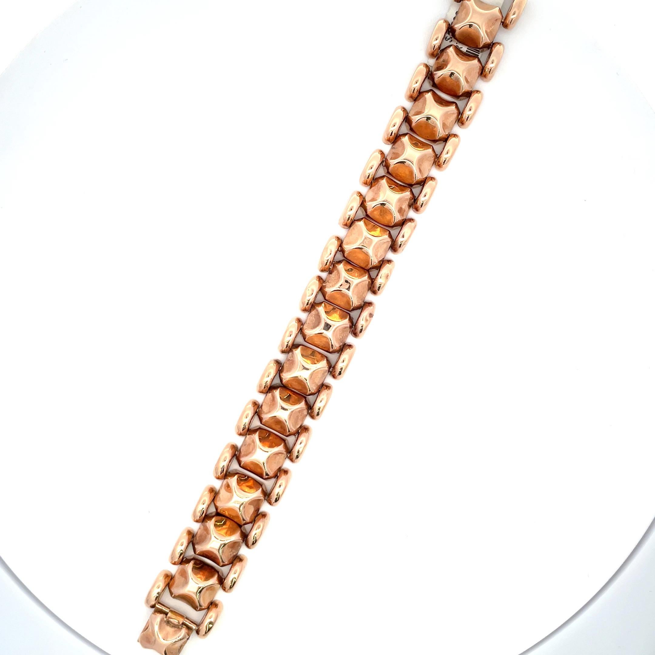 Women's Retro 14 Karat Rose Gold Link Bracelet 48.8 Grams 8.13 Inches