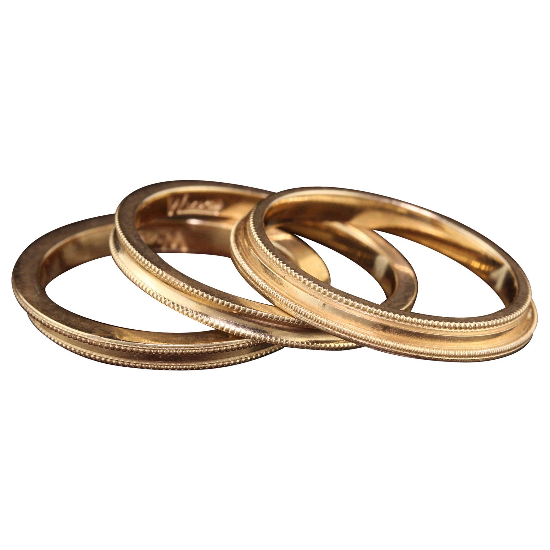 Bracelet rétro à trois empiècements en or rose 14 carats en vente