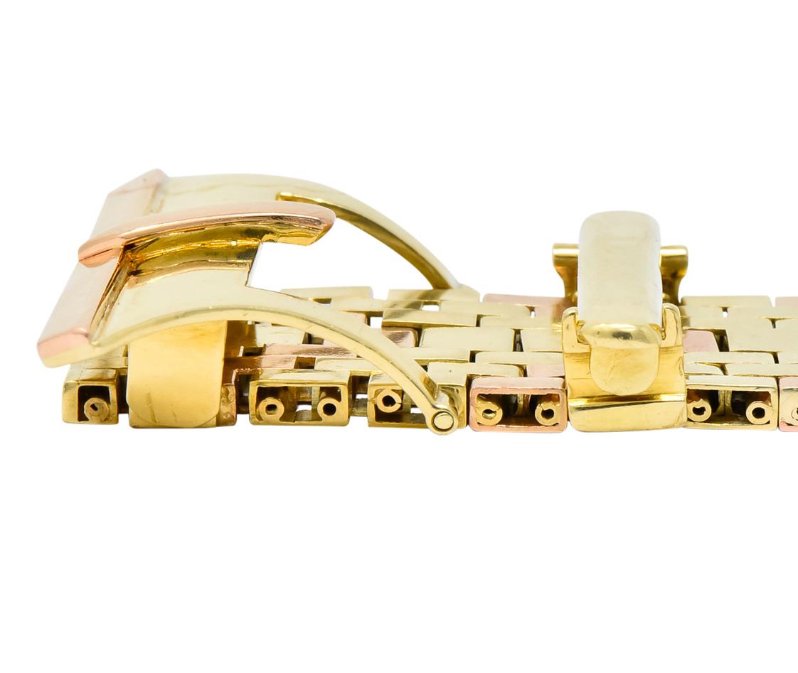 Retro 14 Karat Two-Tone Gold Flexible Buckle Bracelet 9