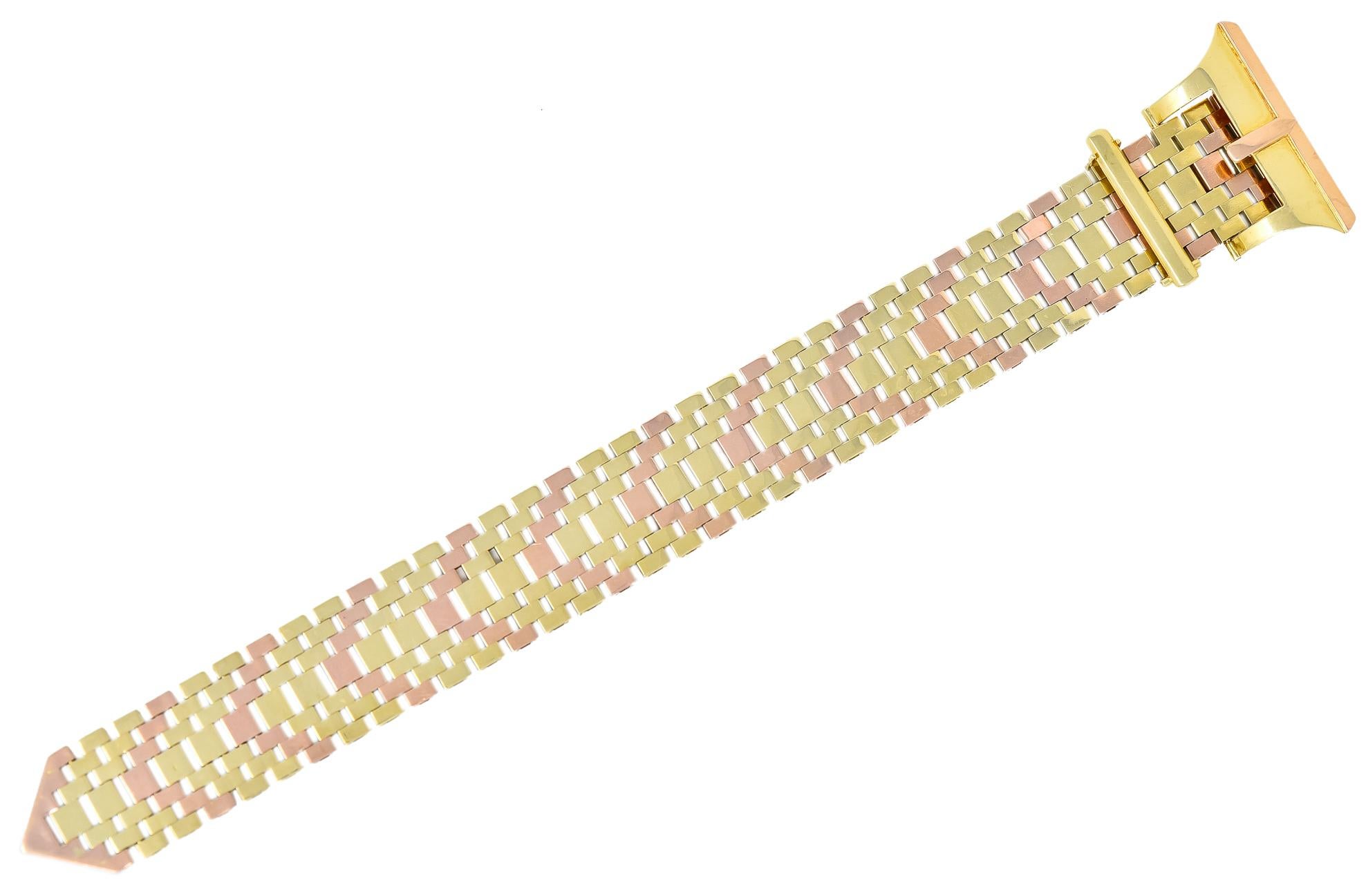 Retro 14 Karat Two-Tone Gold Flexible Buckle Bracelet 10