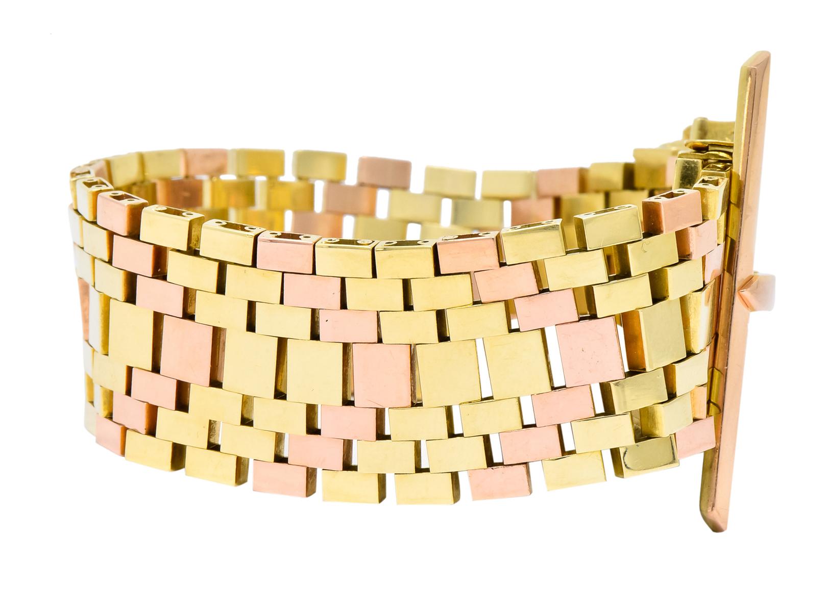 Women's or Men's Retro 14 Karat Two-Tone Gold Flexible Buckle Bracelet