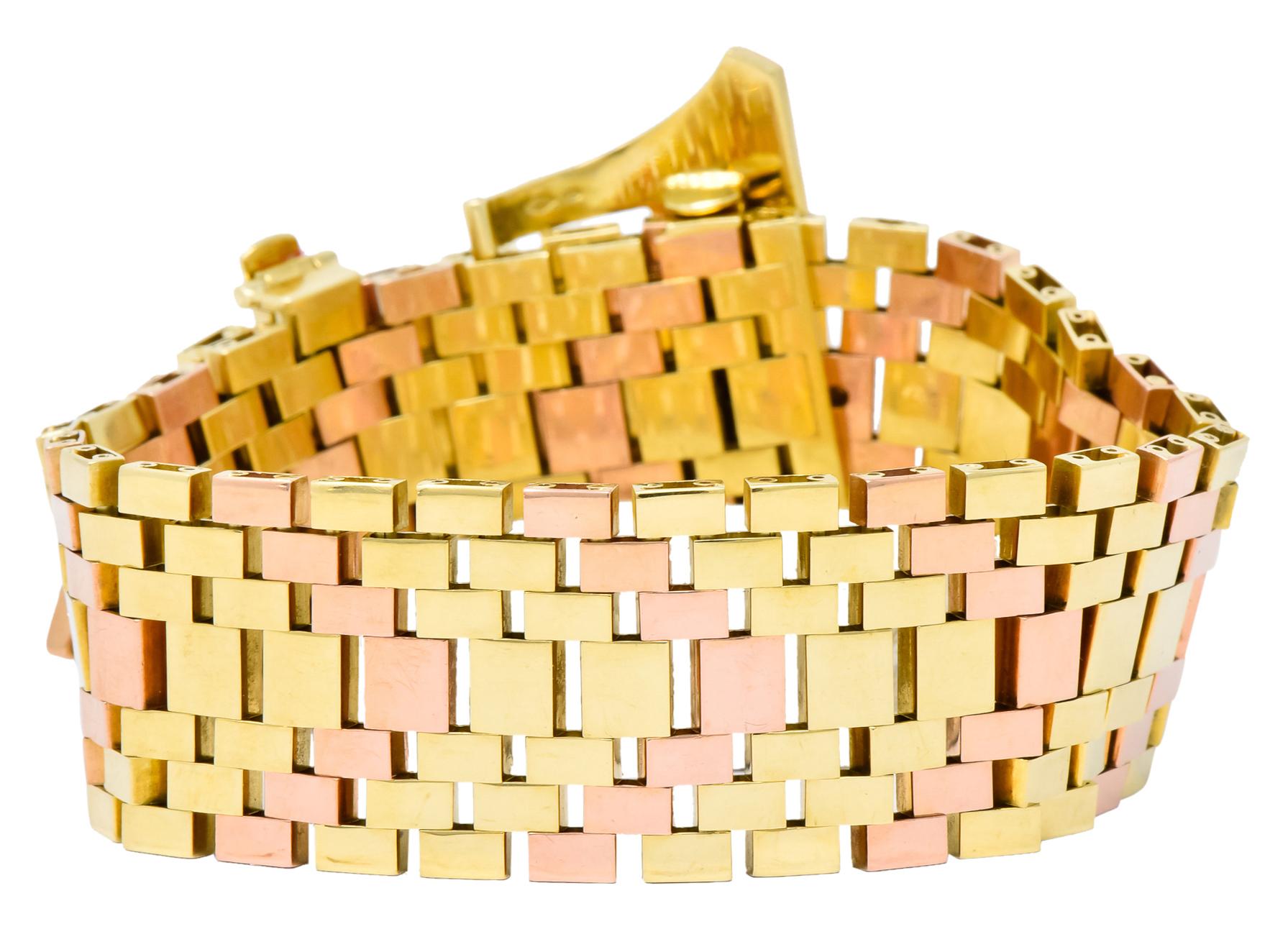 Retro 14 Karat Two-Tone Gold Flexible Buckle Bracelet 1