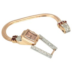 Used 14 Karat Ruby Diamond Watch Ciny Watch Co. Le Noirmont, circa 1940s