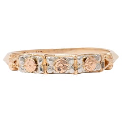 Retro 14 Karat Tri-Colored Gold Vintage Orange Blossom Floral Wedding Band Ring
