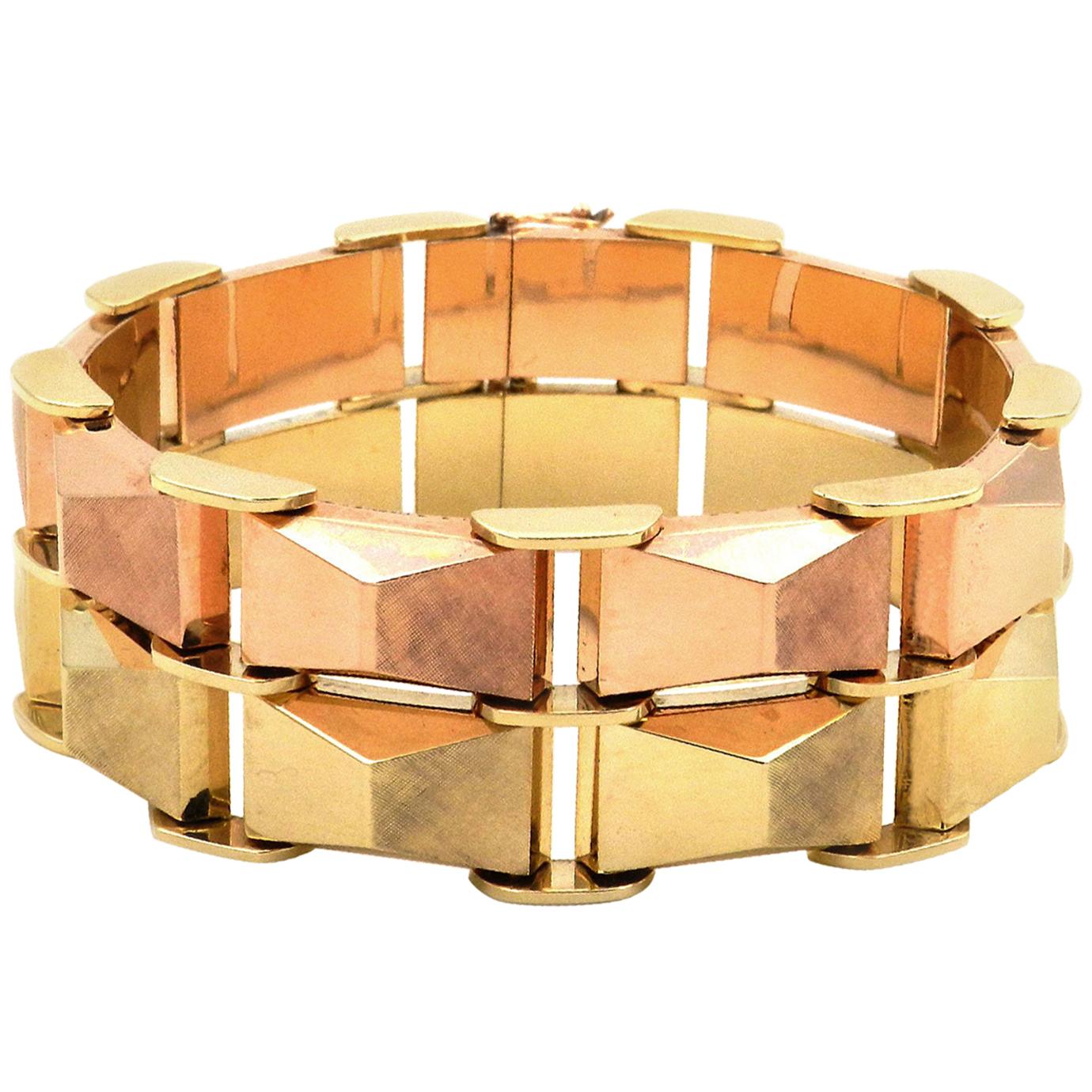 Retro 14 Karat Two-Tone Gold Bracelet, Germany, circa 1950 For Sale