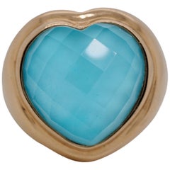 Retro Bague cocktail doublet Amazonite et Quartz en or jaune 14 carats