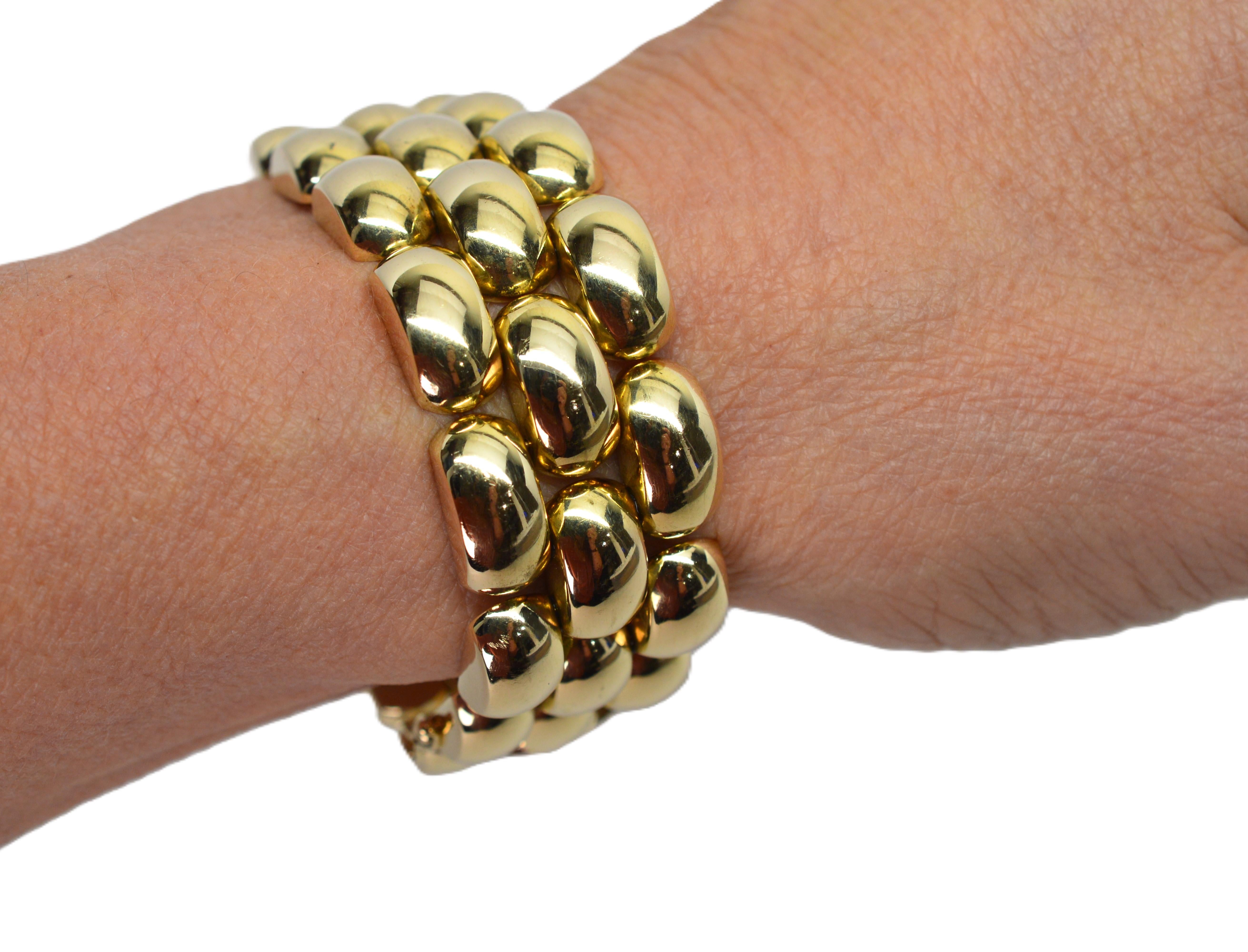 Bracelet rétro à maillons bullés en or jaune 14 carats Pour femmes en vente