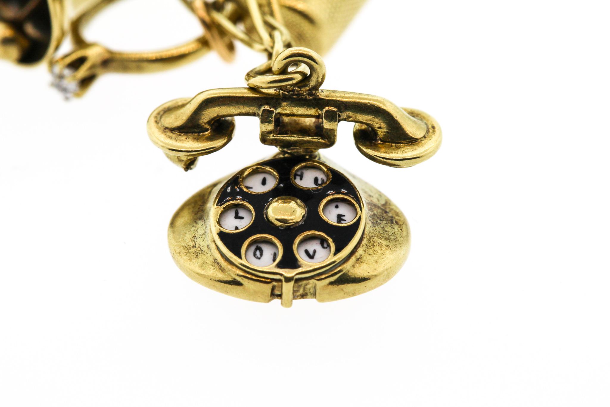 Retro 14 Karat Yellow Gold Charm Bracelet with Moving Charms 3