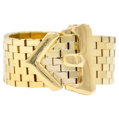 Retro 14 Karat Yellow Gold Meshed Vintage Belt Buckle Ring