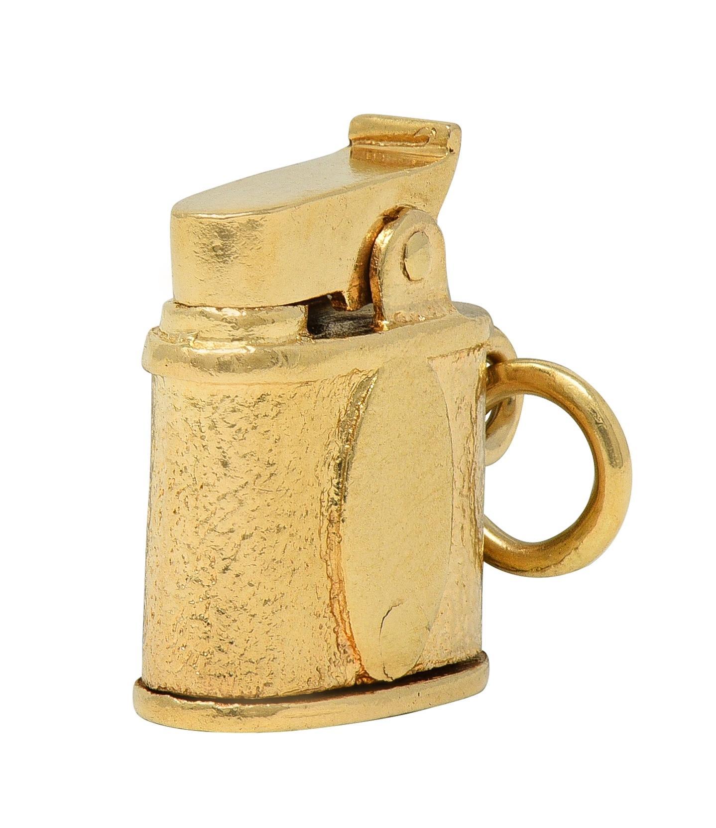 Rétro Breloque pendentif briquet vintage rétro en or jaune 14 carats en vente