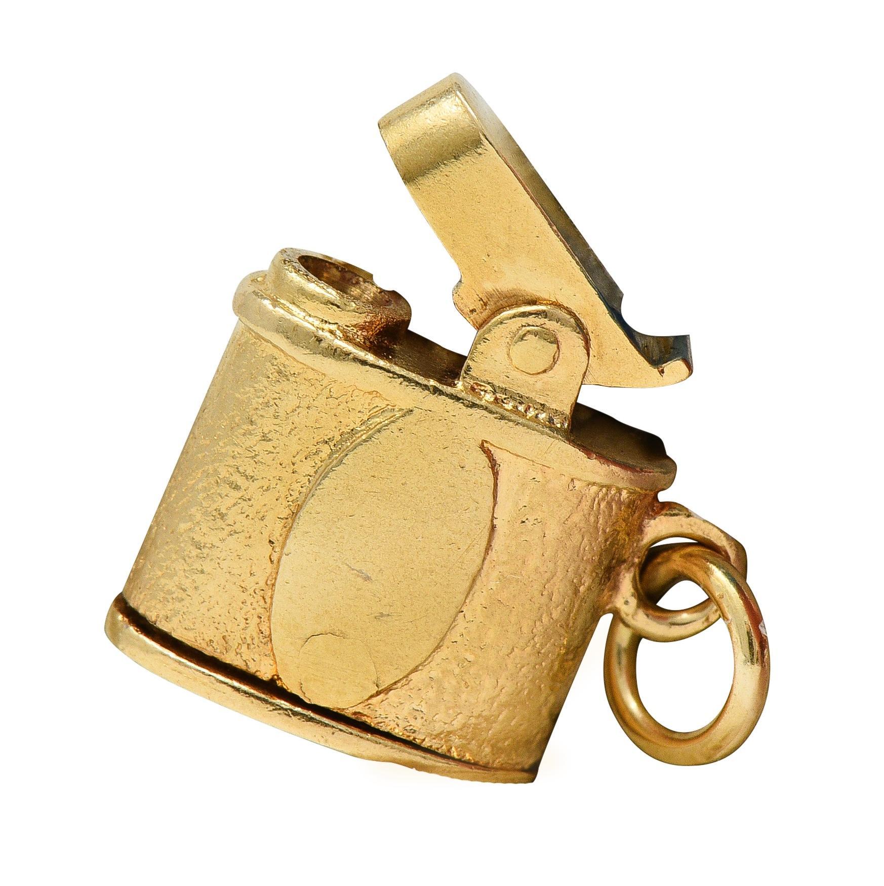 Breloque pendentif briquet vintage rétro en or jaune 14 carats en vente 1