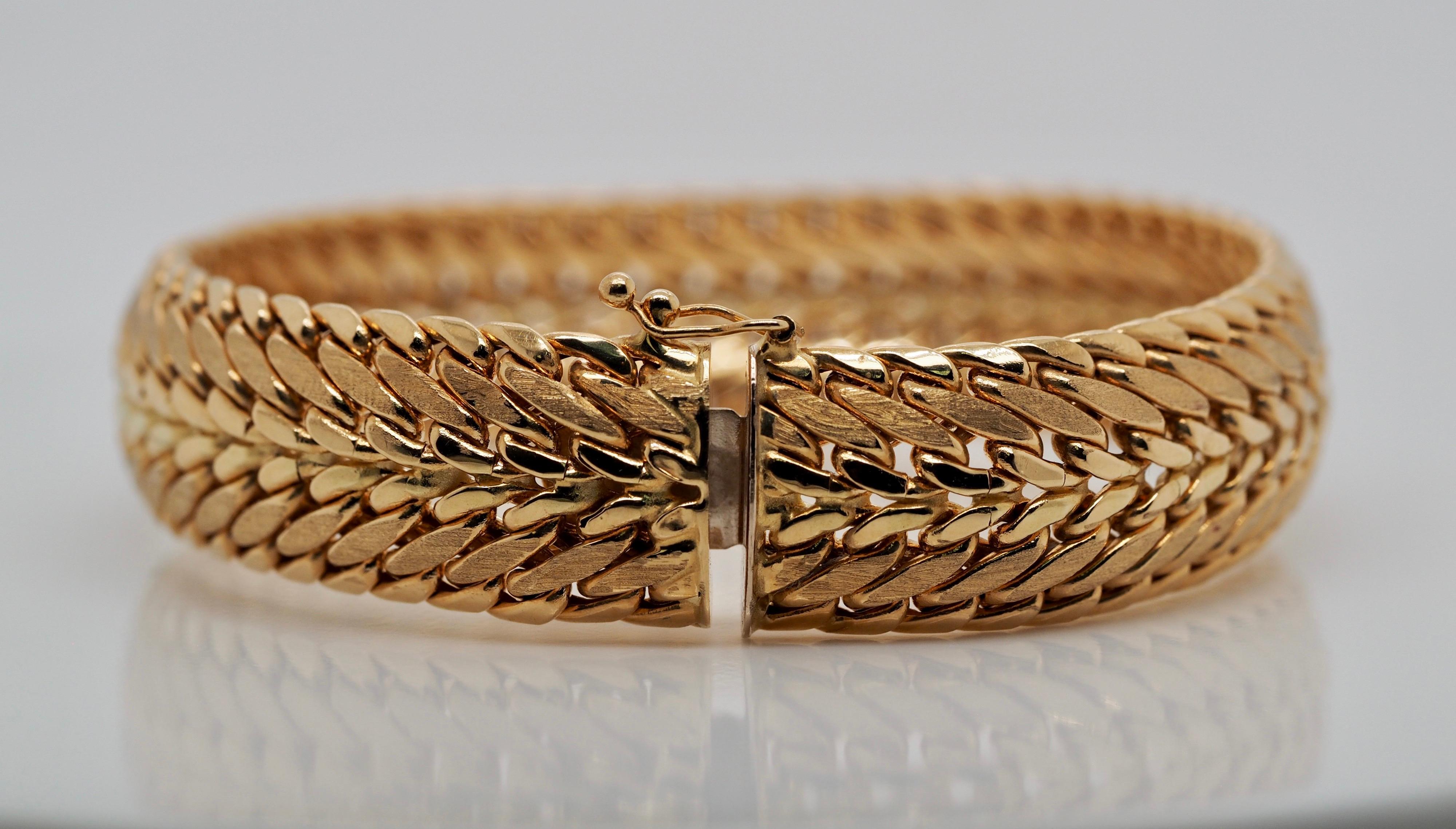 Retro 14 Karat Gelbgold Weizen- und Mesh-Armband Damen