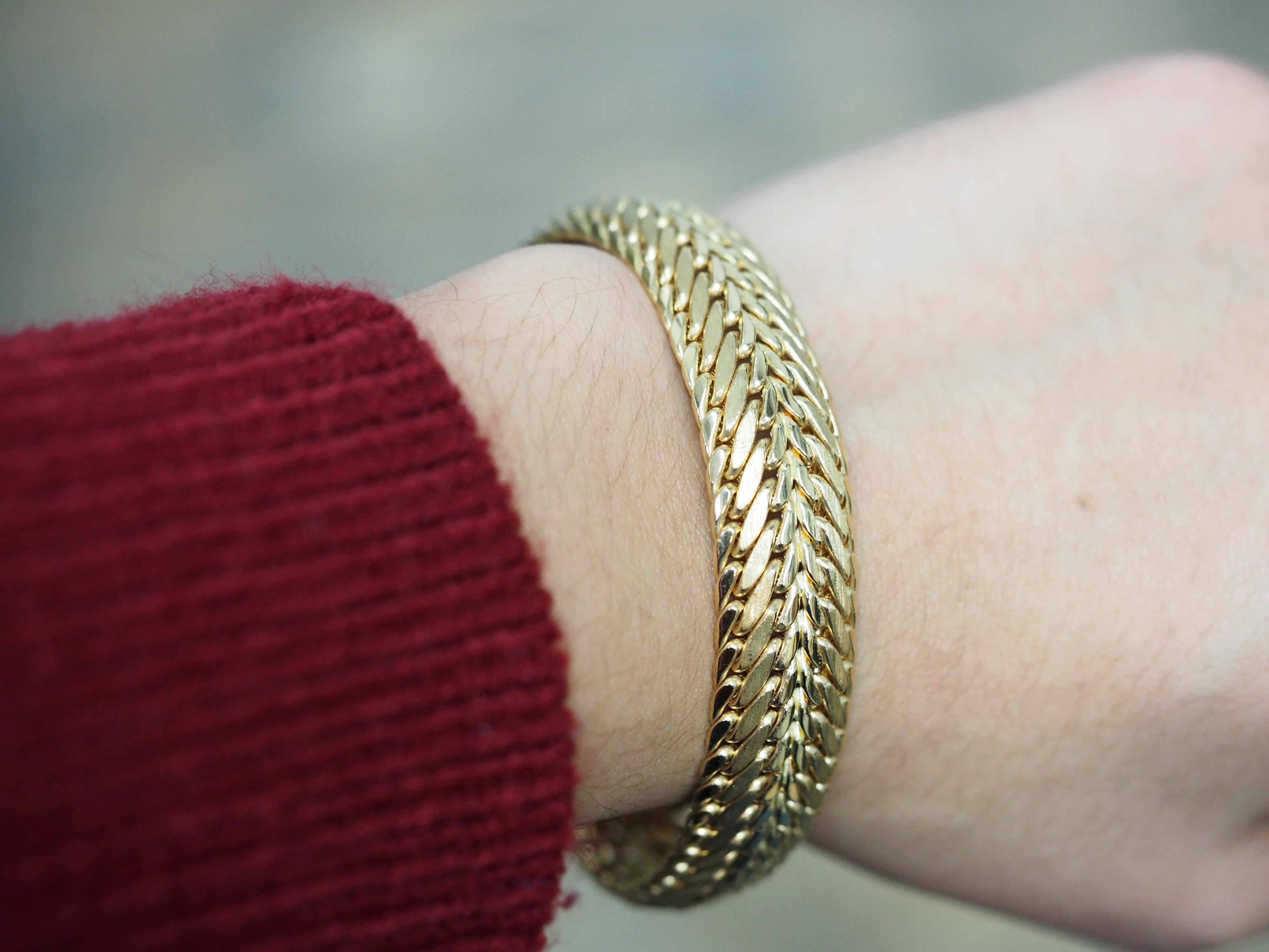 Retro 14 Karat Gelbgold Weizen- und Mesh-Armband 4