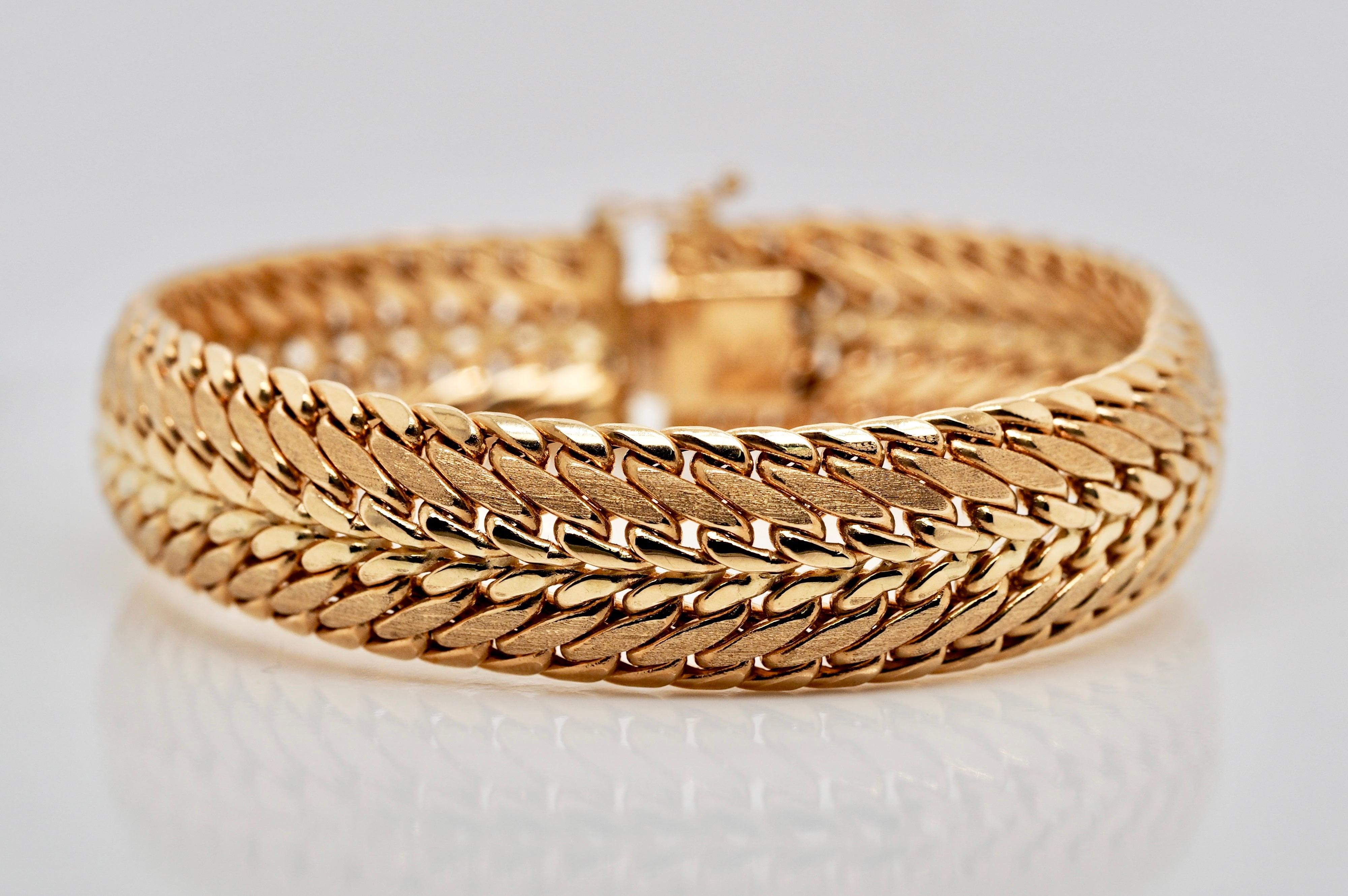 Retro 14 Karat Gelbgold Weizen- und Mesh-Armband 5