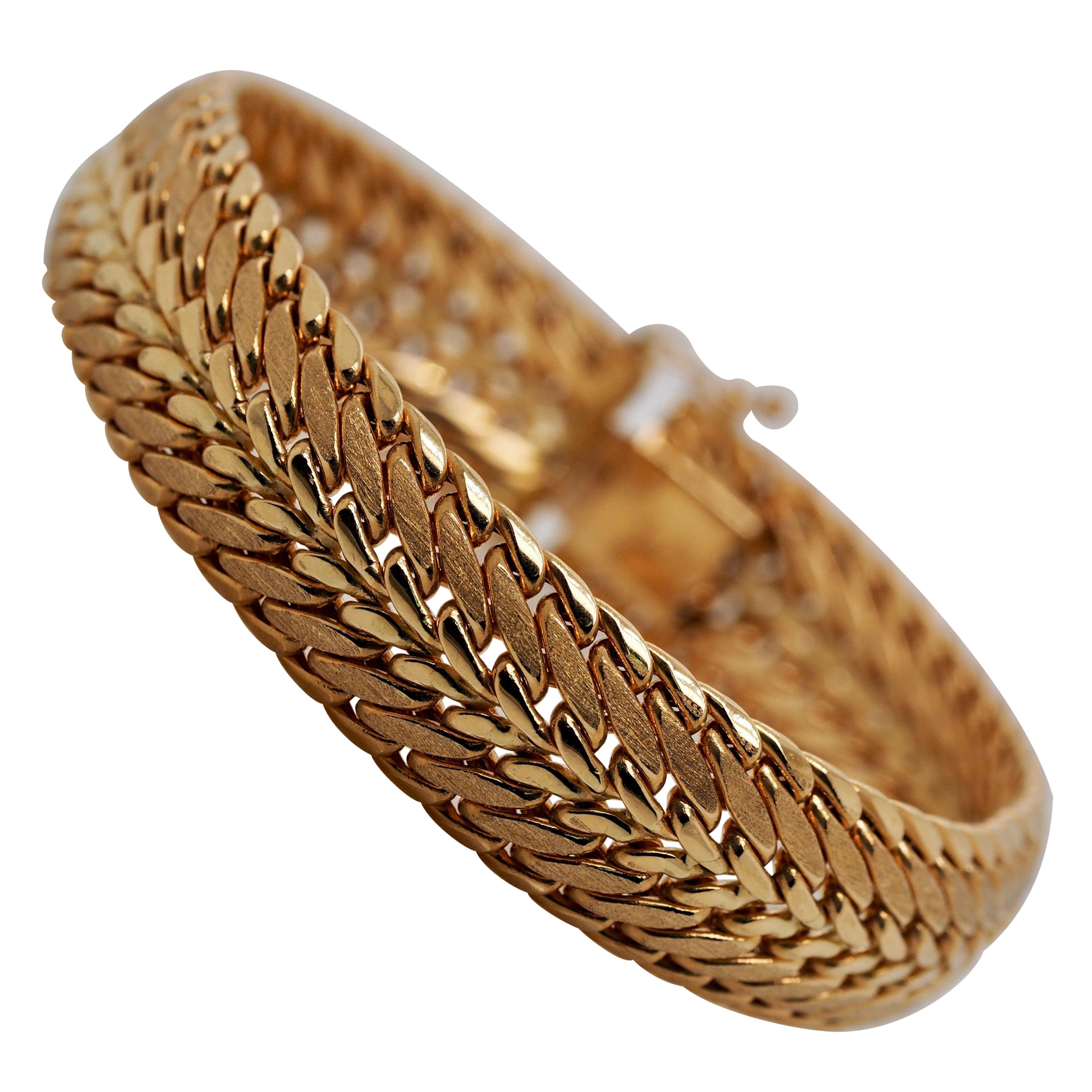 Retro 14 Karat Gelbgold Weizen- und Mesh-Armband