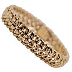 Retro 14 Karat Yellow Gold Wheat and Mesh Link Bracelet