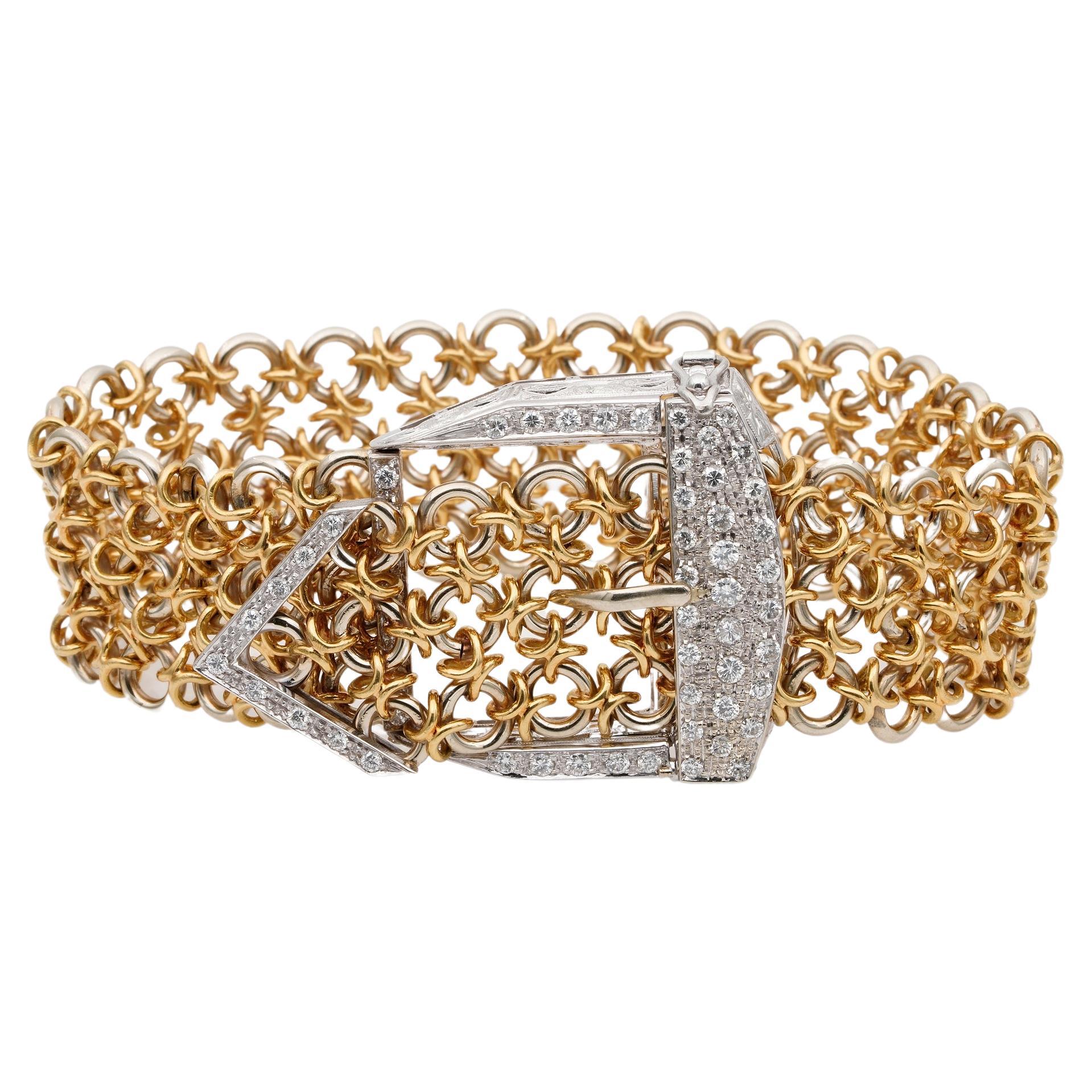Bracelet rétro unique à boucle en or 18 carats avec diamants 1,45 carat