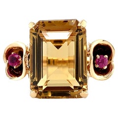 Vintage 14K 8.55ct Citrine Ring with Ruby