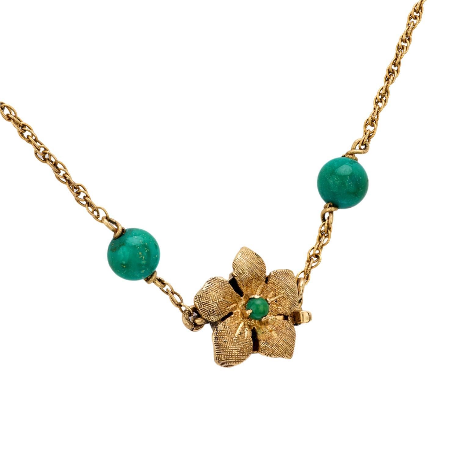 Rétro Collana di perle di amazzonite retrò 14k in vendita