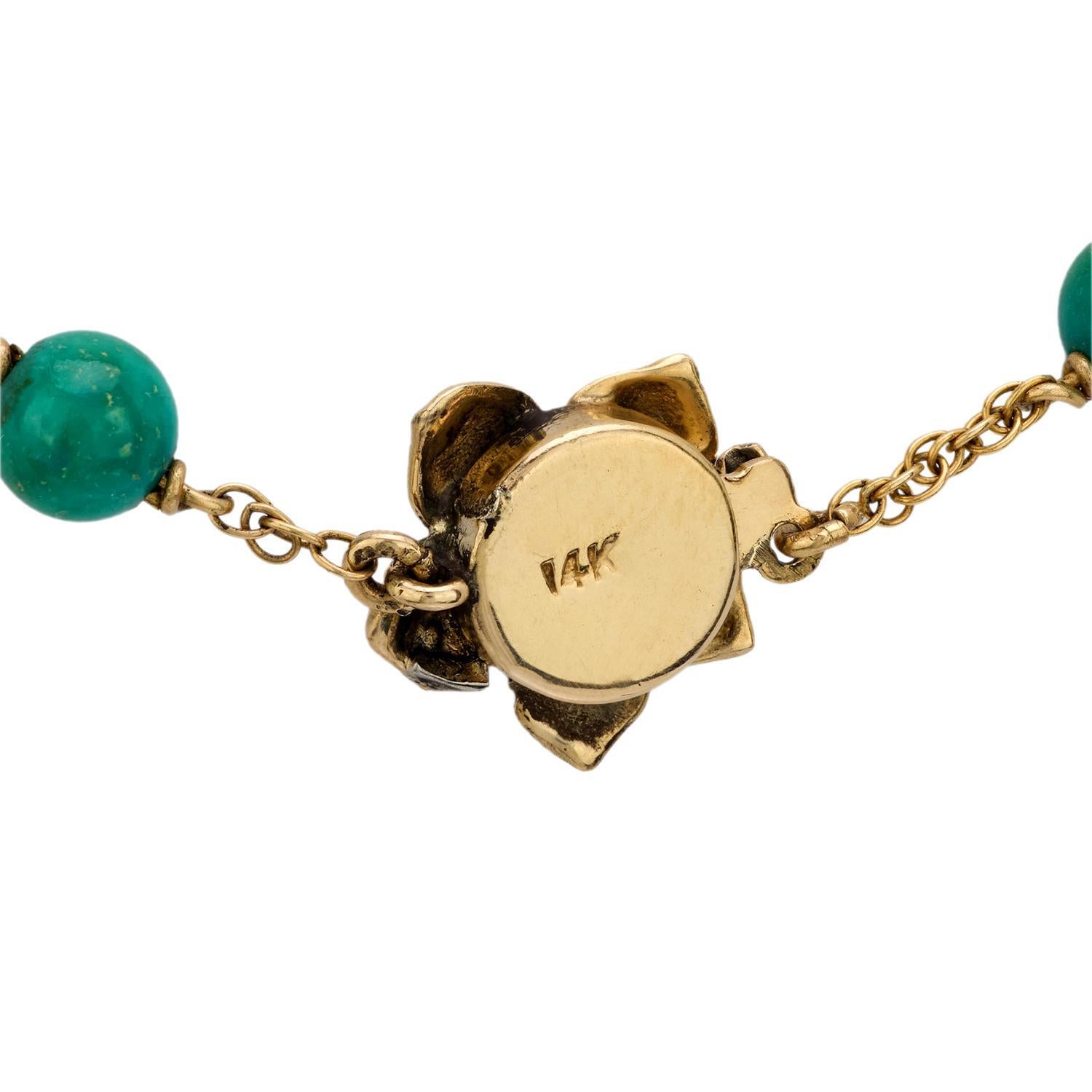 Grezzo Collana di perle di amazzonite retrò 14k in vendita