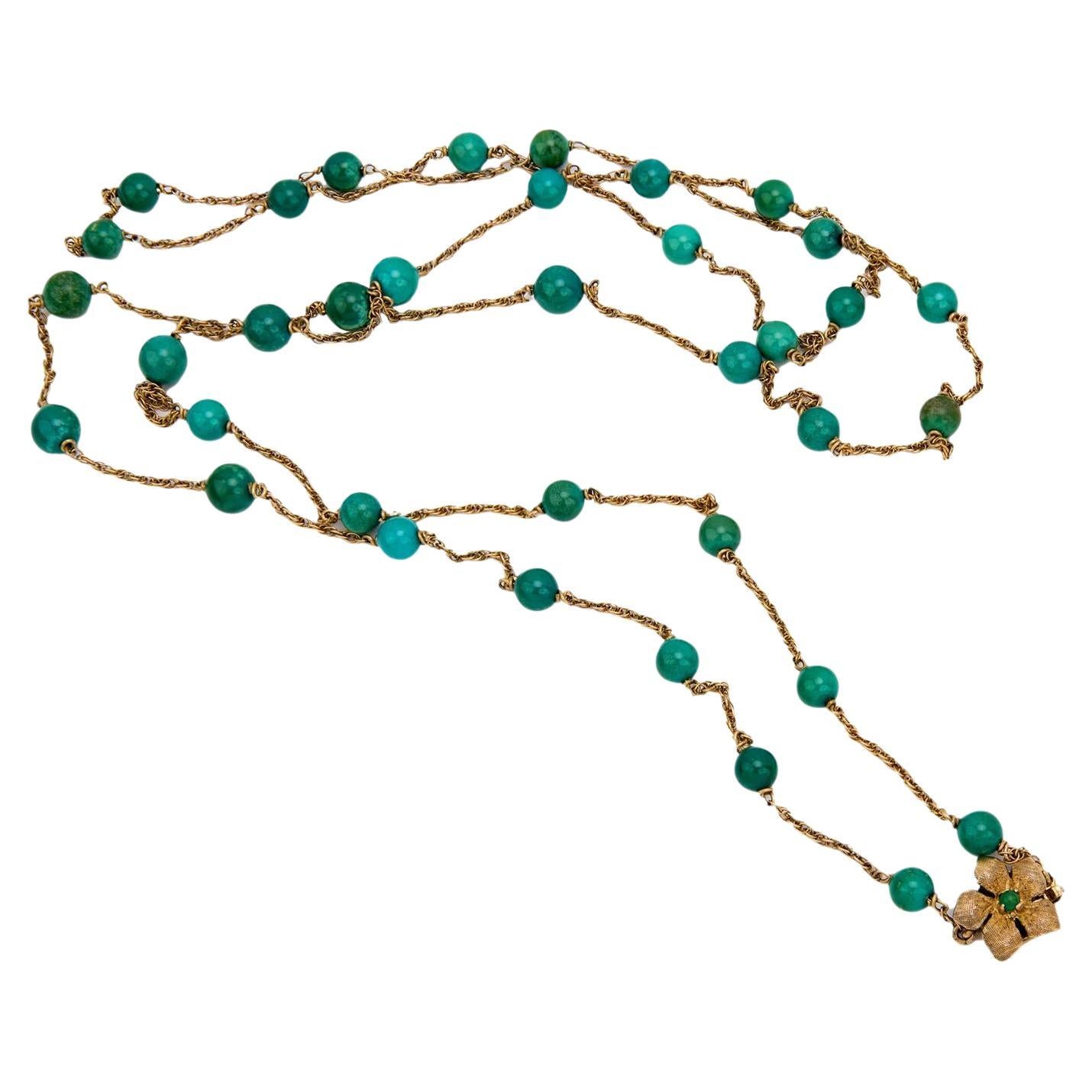 Collana di perle di amazzonite retrò 14k