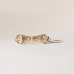 Retro 14K Brushed Gold and Diamond Stars Bow Tie Bangle Bracelet