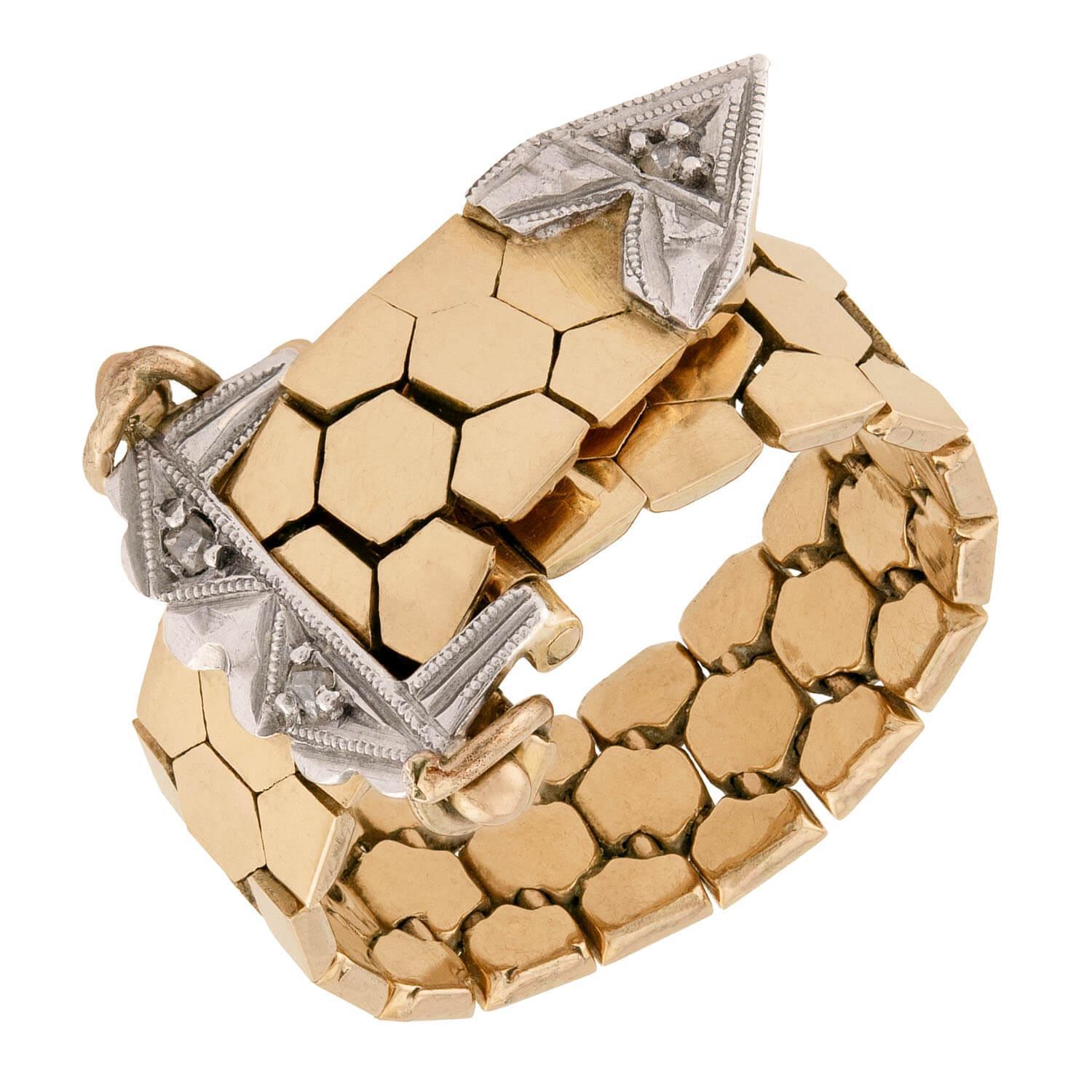 Retro 14k Diamant-Ring mit verstellbarer Schnalle