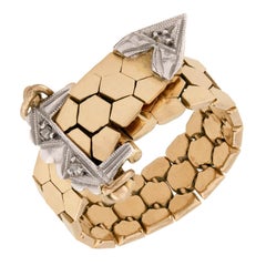 Anillo Hebilla Ajustable Retro 14k Diamantes