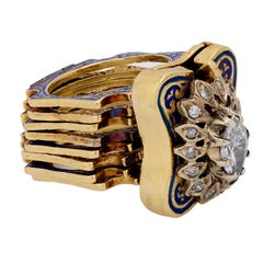 Bague/bracelet rétro convertible en diamants et émail 14 carats