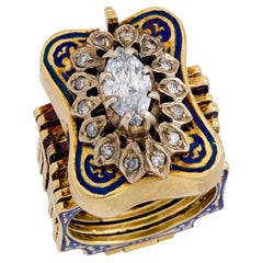Retro 14k Diamond and Enamel Convertible Ring/Bracelet