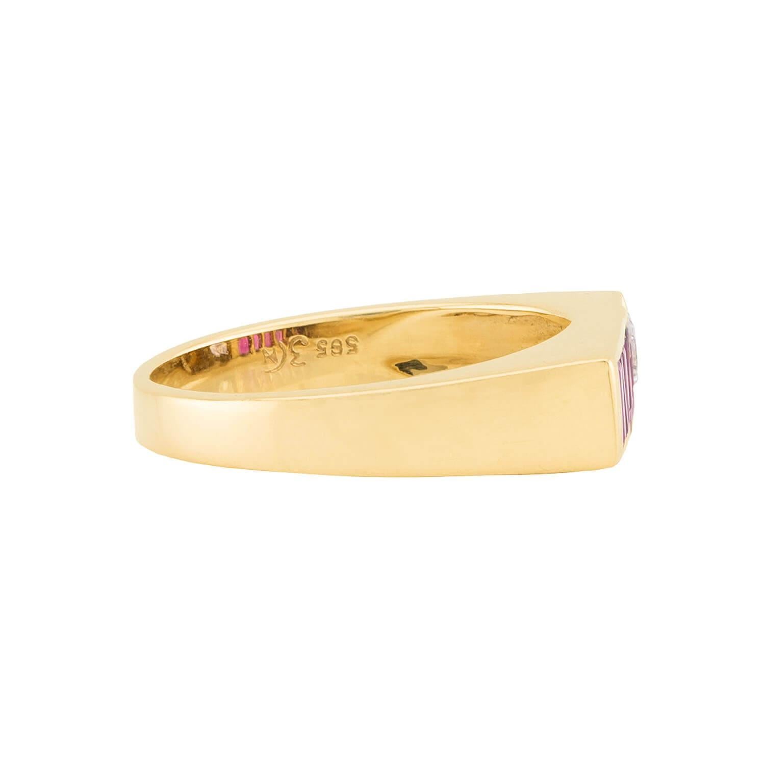 Anillo retro de 14k con diamantes y rubíes Retro en venta