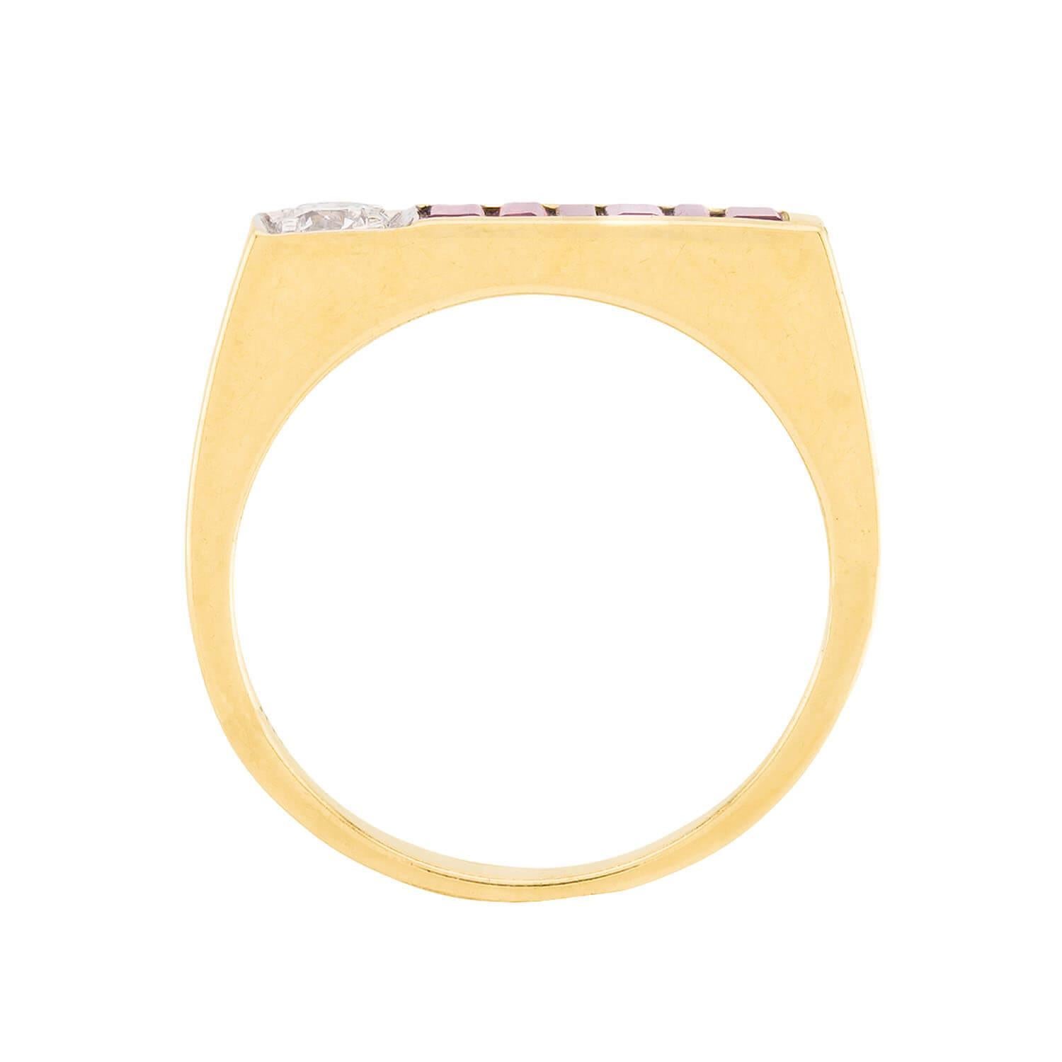 Anillo retro de 14k con diamantes y rubíes Corte europeo antiguo en venta