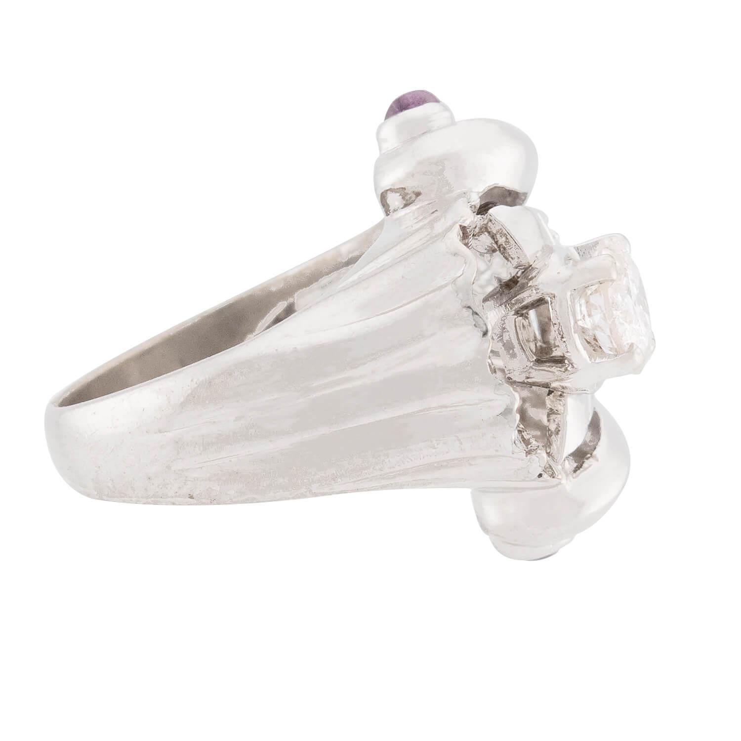 Brilliant Cut Retro 14k Diamond and Sapphire Statement Ring For Sale
