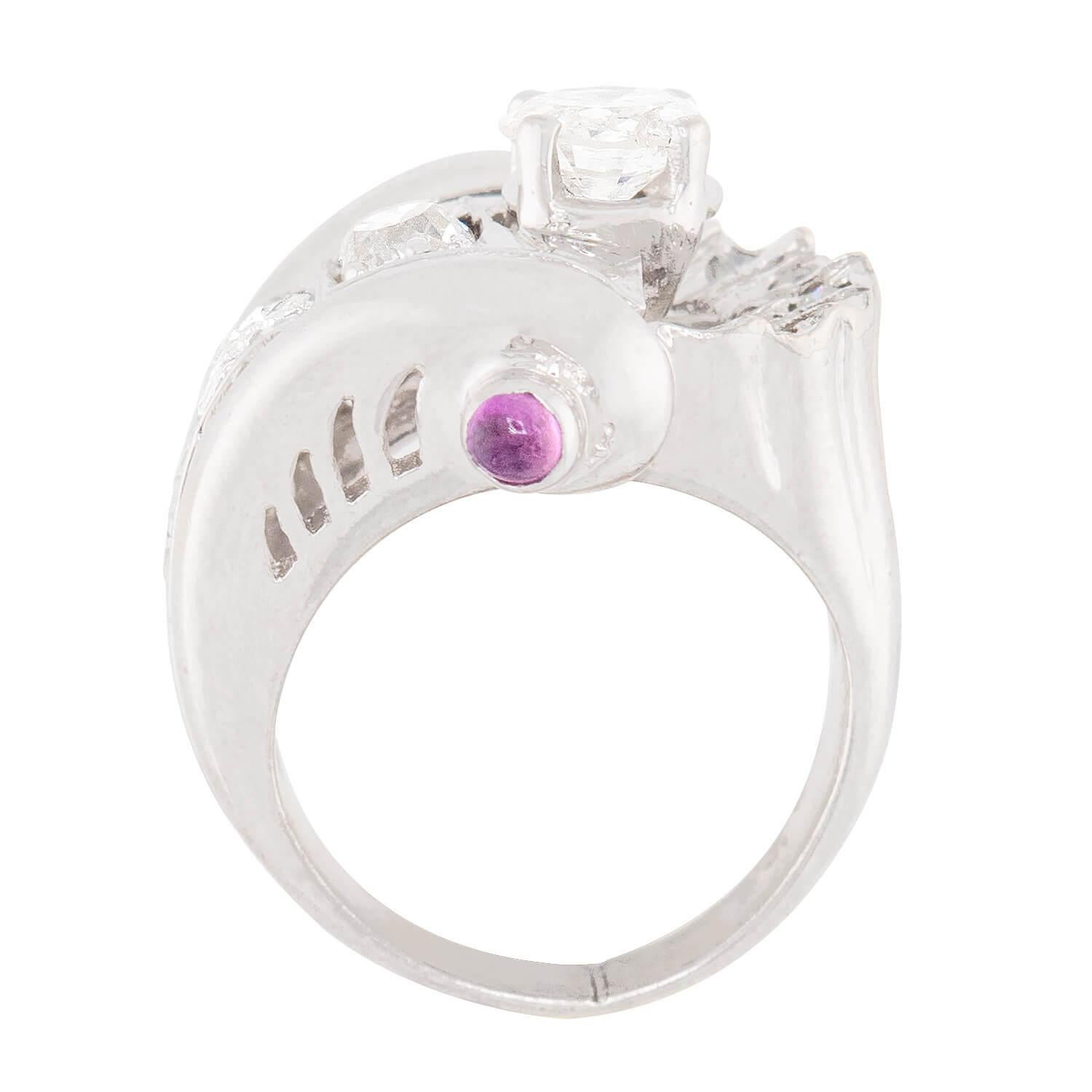 Retro 14k Diamond and Sapphire Statement Ring In Good Condition For Sale In Narberth, PA