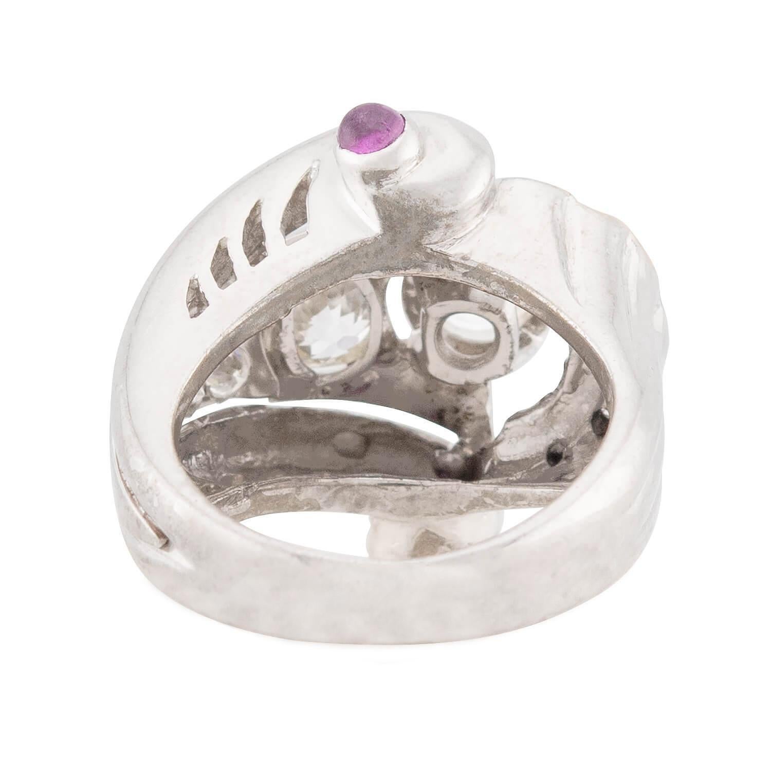 Women's Retro 14k Diamond and Sapphire Statement Ring For Sale