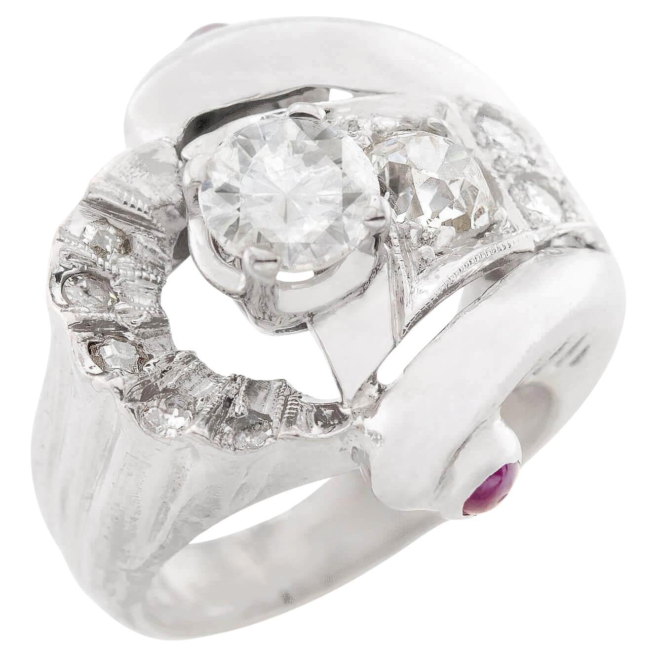 Retro 14k Diamond and Sapphire Statement Ring For Sale