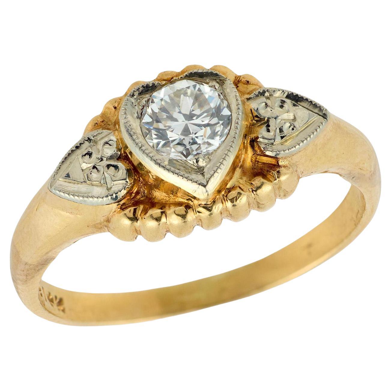 Retro 14k Diamond Heart-Motif Ring