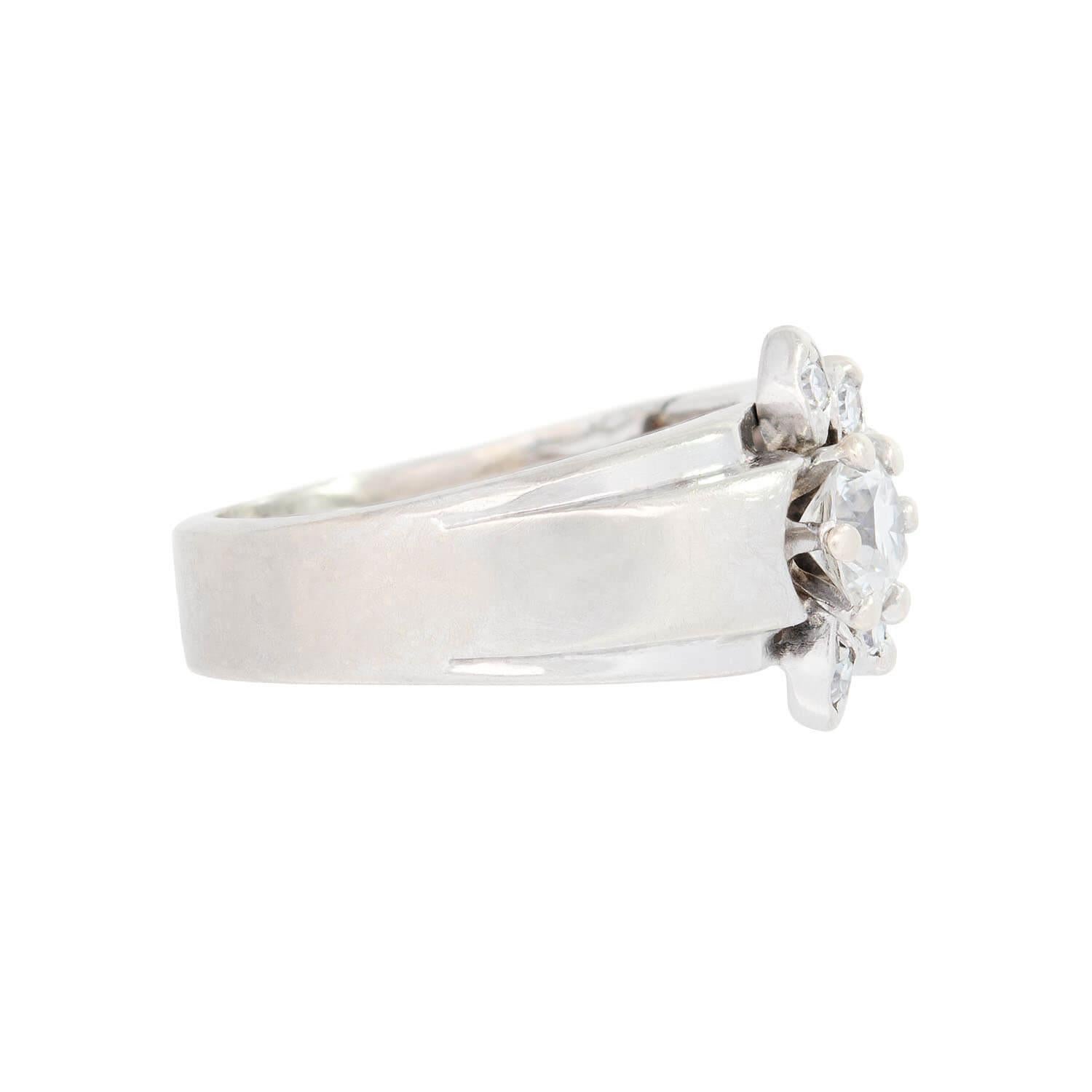 Old European Cut Retro 14k Diamond Starburst Buckle Ring 0.65ct For Sale
