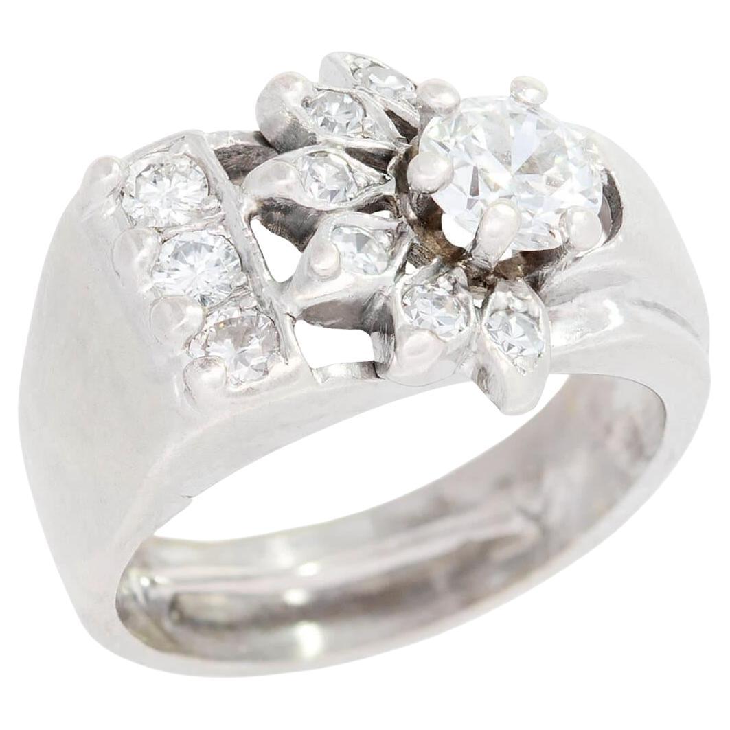 Retro 14k Diamond Starburst Buckle Ring 0.65ct For Sale