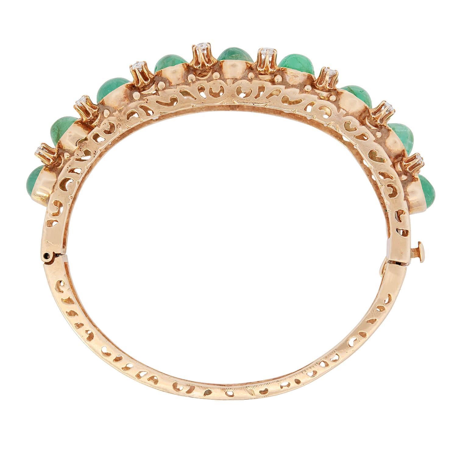 Retro 14k Smaragd- und Diamant-Armreif im Zustand „Gut“ im Angebot in Narberth, PA