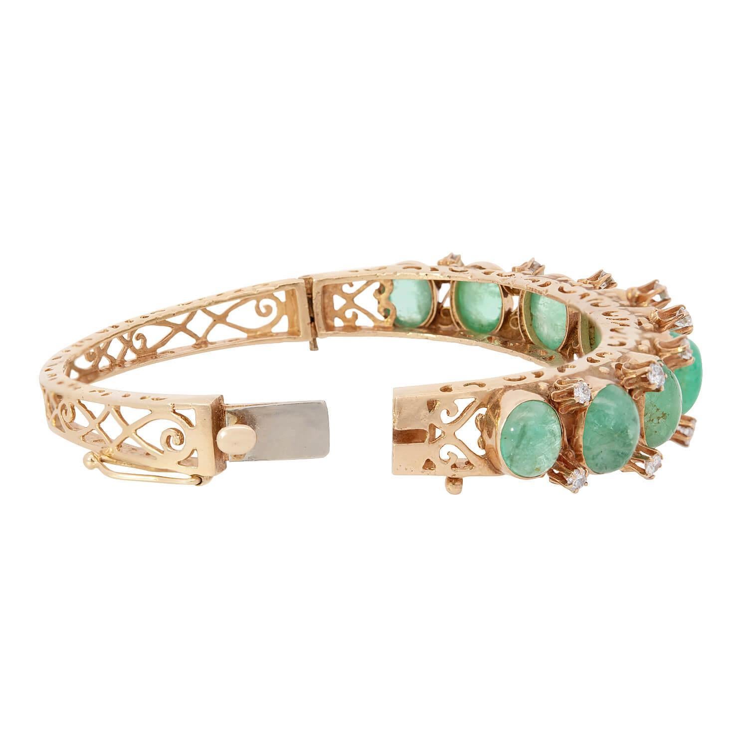 Retro 14k Smaragd- und Diamant-Armreif im Angebot 1