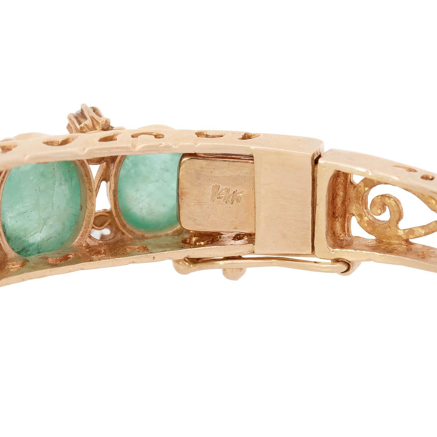 Retro 14k Smaragd- und Diamant-Armreif im Angebot 2