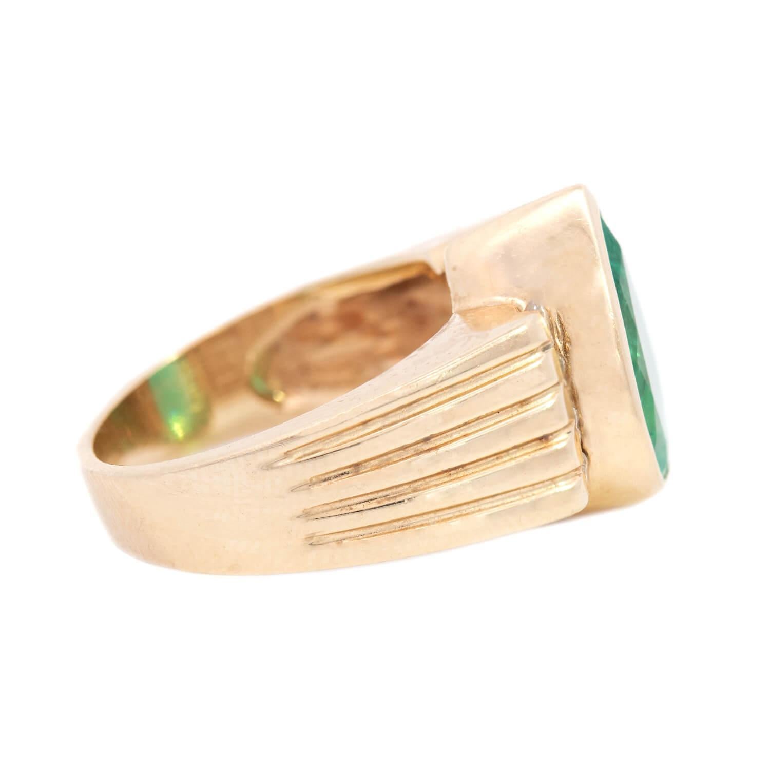 Retro 14k Smaragd- und Diamantring (Brillantschliff) im Angebot