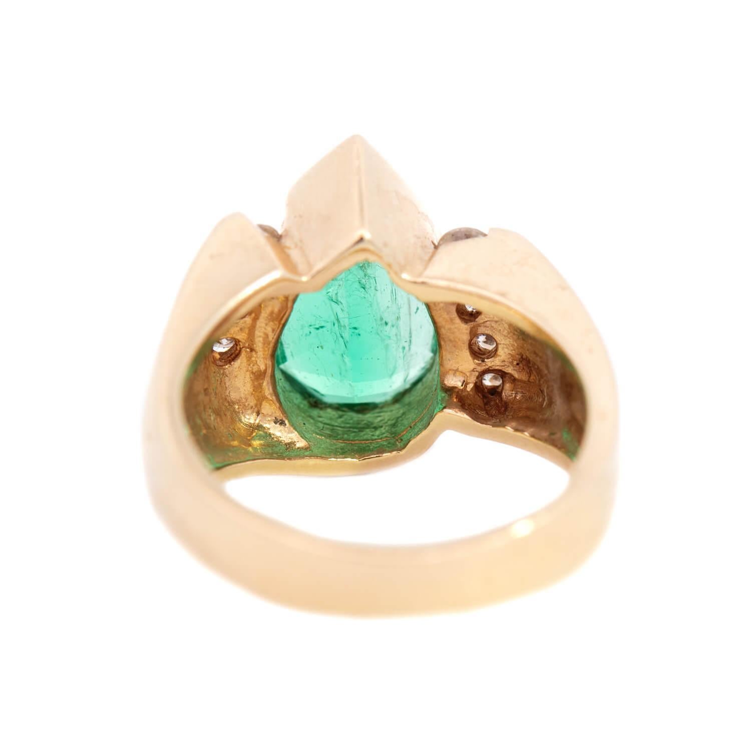 Retro 14k Smaragd- und Diamantring für Damen oder Herren im Angebot