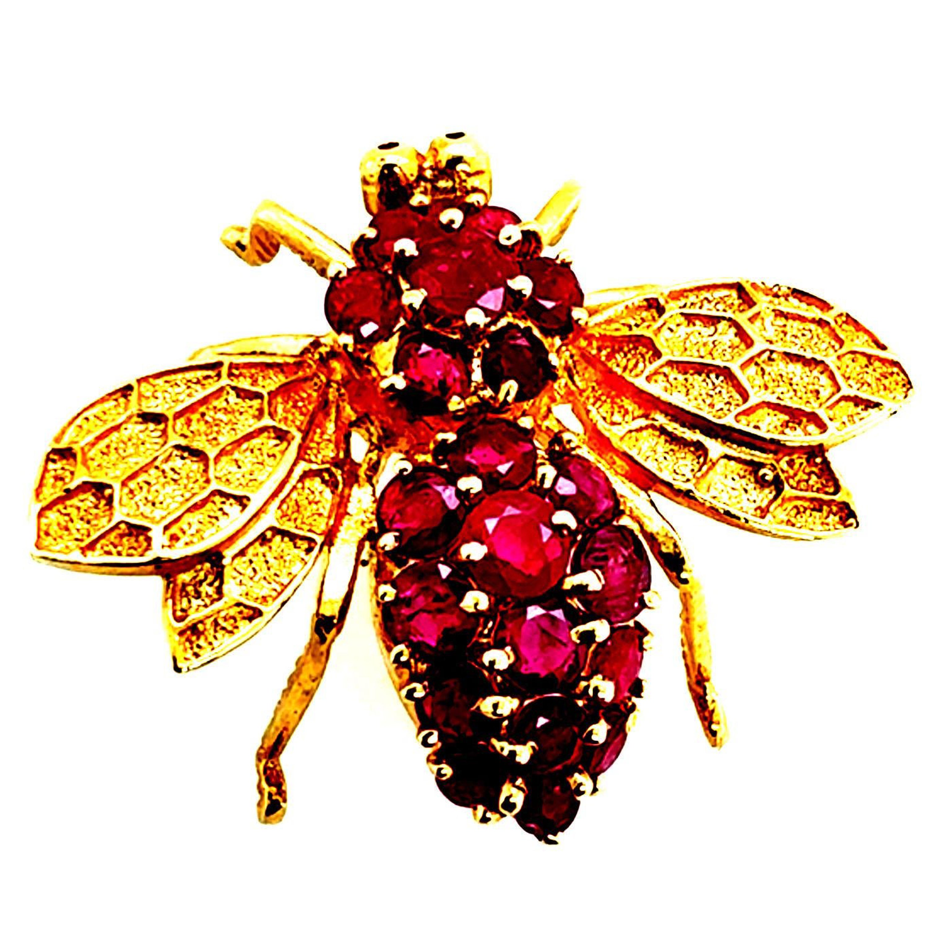 Retro 14K Gold 2,5 Karat natürlichen Rubin Biene Pin Brosche CIRCA 1985 im Angebot
