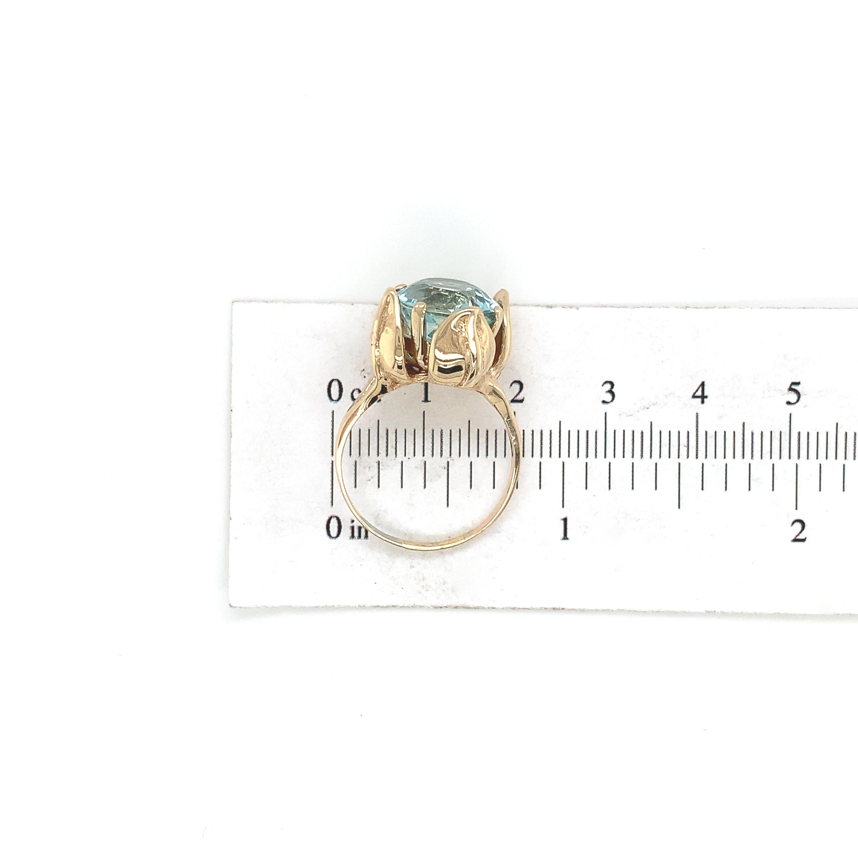 Retro 14K Gold 6,60 Karat Aquamarin-Ring mit Tulpenblättern, Retro im Angebot 2