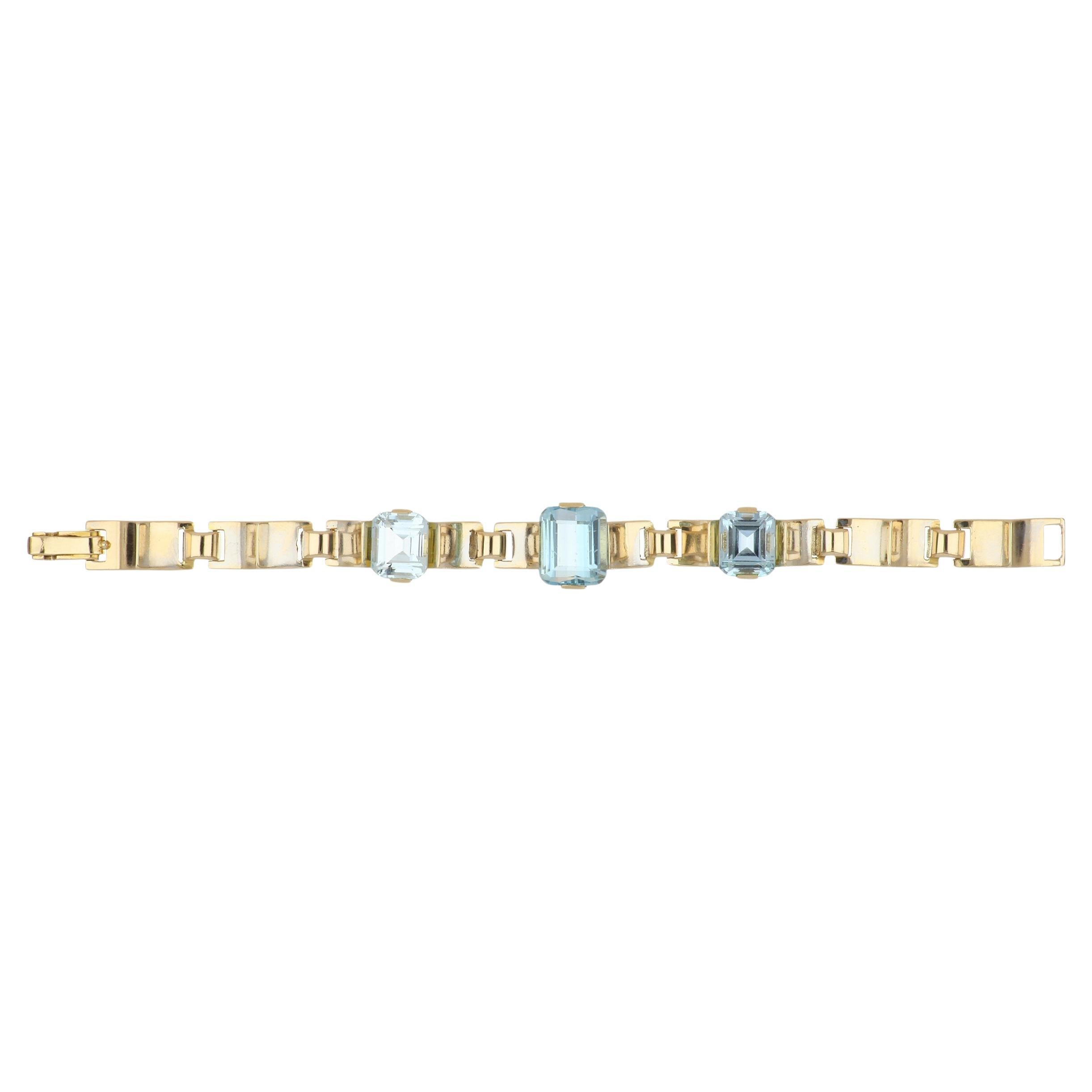 Retro 14K Gold Aquamarine Link Bracelet