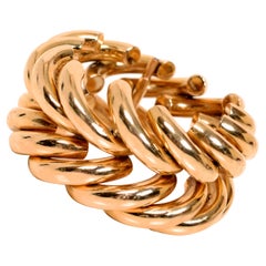 Retro 14K Gold Bracelet with Interlocking Wide Double Row Chevron Design