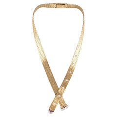 Retro 14K Gold Diamond and Ruby Buckle Necklace